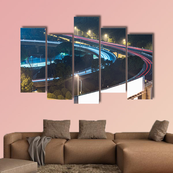 Aerial View of Suzhou overpass at Night in China multi panel canvas wall art