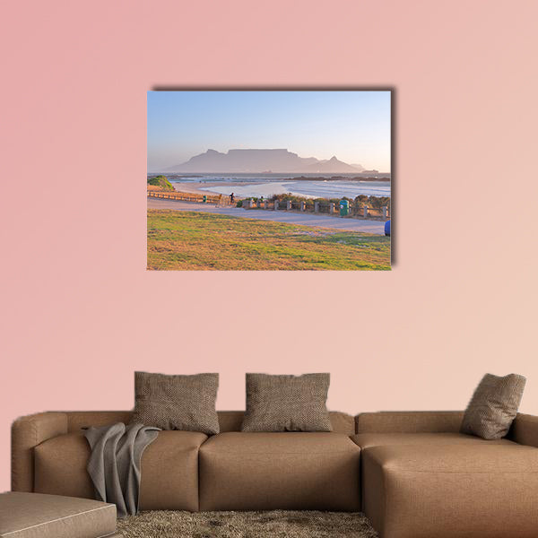 View of Table Mountain and Cape Town seen from Big Bay Beach multi panel canvas wall art