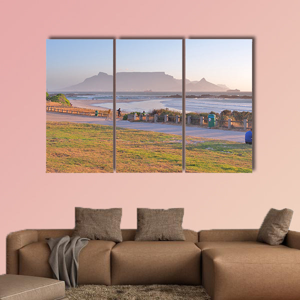 View of Table Mountain and Cape Town seen from Big Bay Beach multi panel canvas wall art
