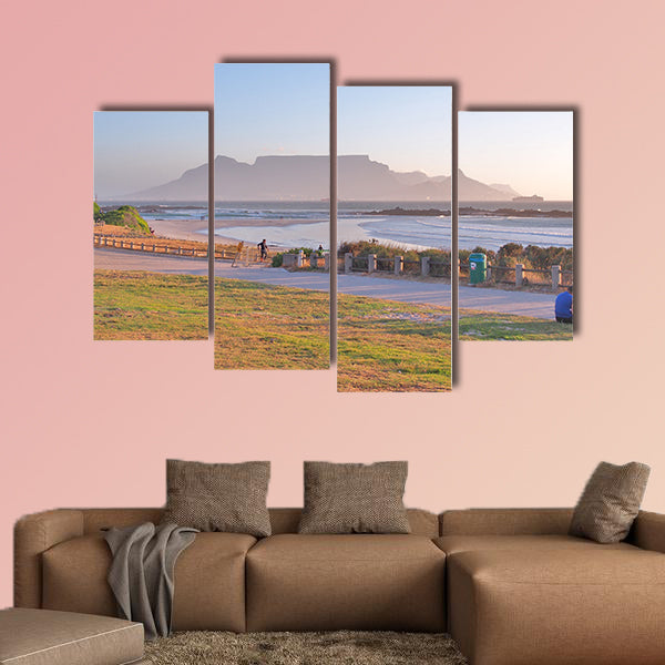 View of Table Mountain and Cape Town seen from Big Bay Beach multi panel canvas wall art