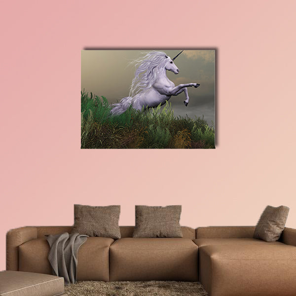 White Unicorn on Mountain multi panel canvas wall art