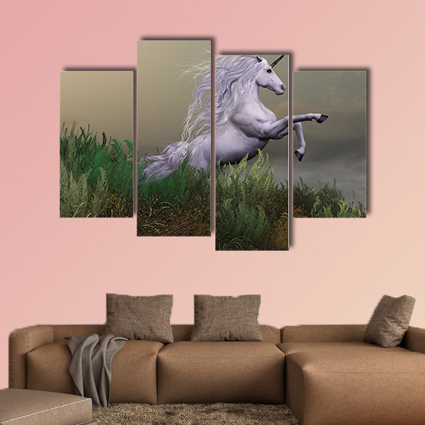 White Unicorn on Mountain multi panel canvas wall art