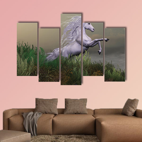 White Unicorn on Mountain multi panel canvas wall art