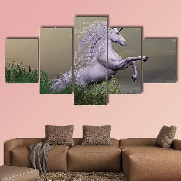 White Unicorn on Mountain multi panel canvas wall art