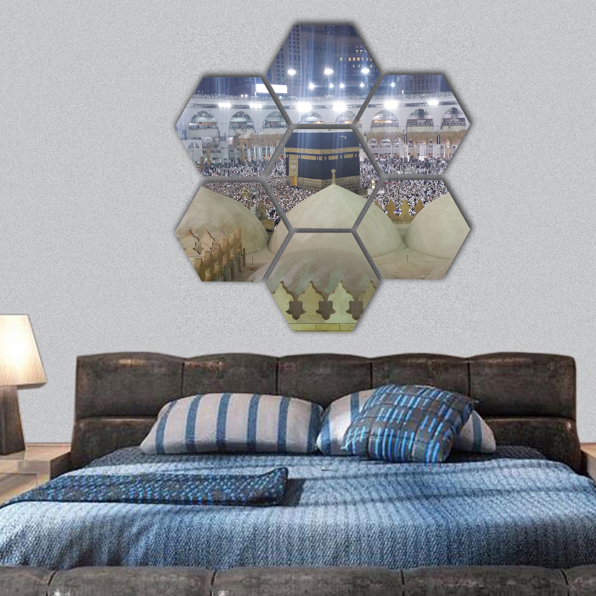 Umrah or Hajj at the Haram Mosque in Mecca, hexagonal canvas wall art