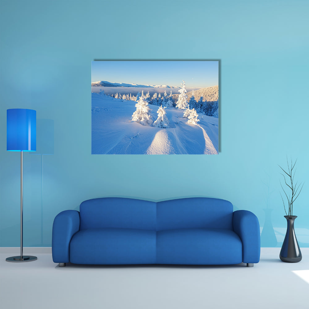 A Beautiful Mountain Landscape In The Winter Day Multi Panel Canvas Wall Art
