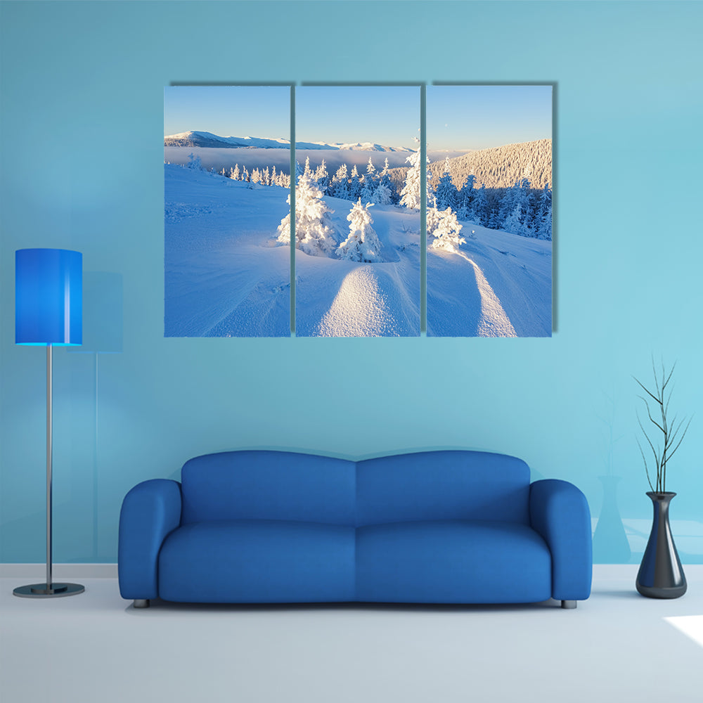 A Beautiful Mountain Landscape In The Winter Day Multi Panel Canvas Wall Art