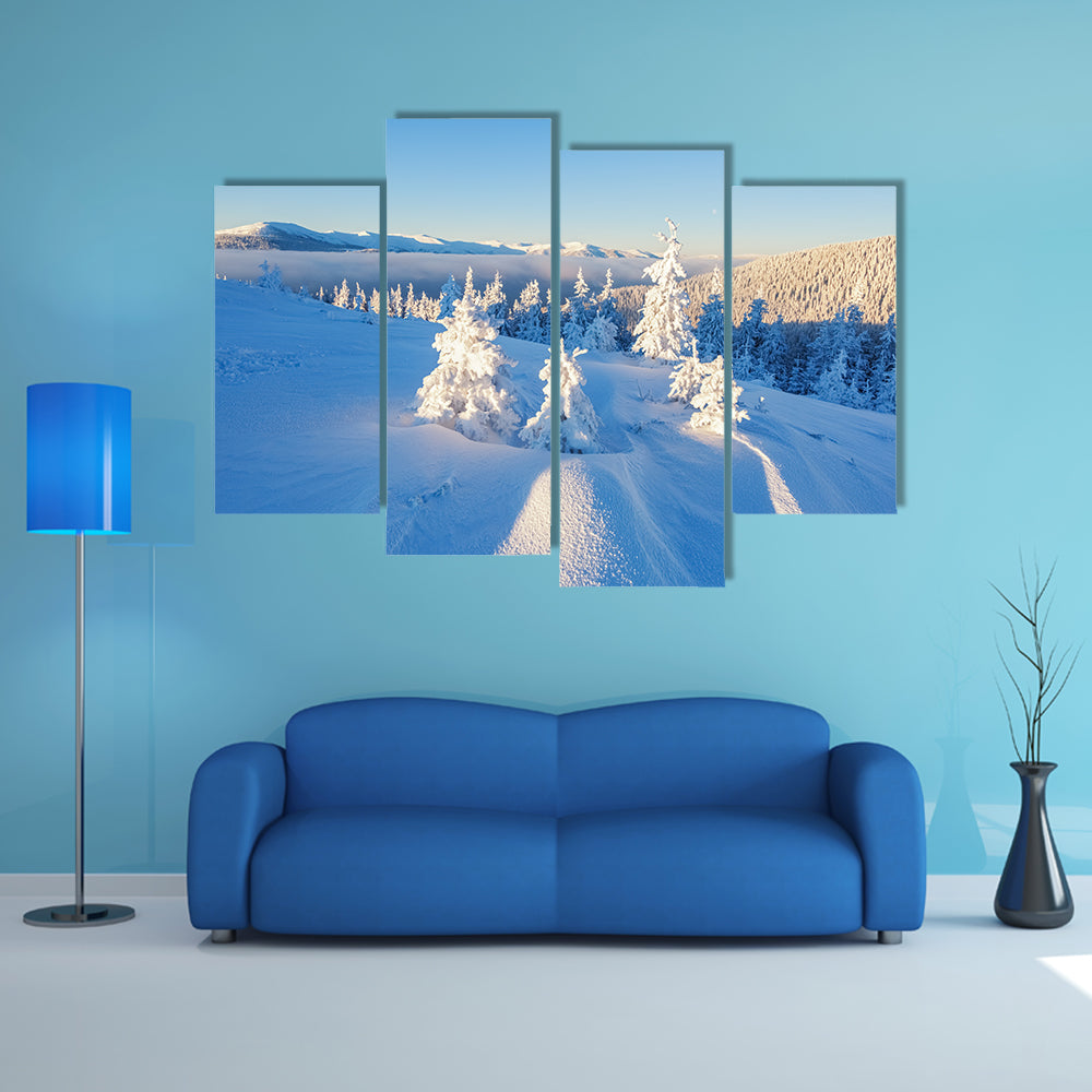 A Beautiful Mountain Landscape In The Winter Day Multi Panel Canvas Wall Art