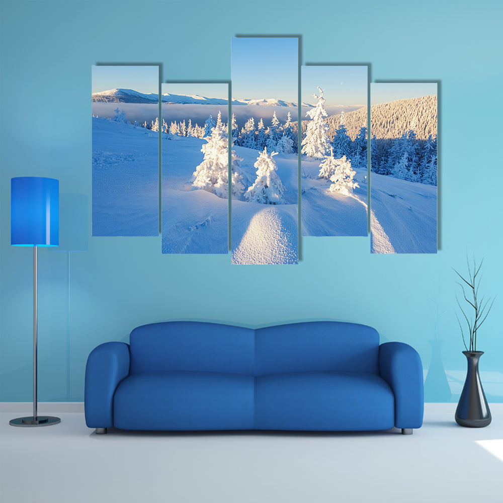 A Beautiful Mountain Landscape In The Winter Day Multi Panel Canvas Wall Art