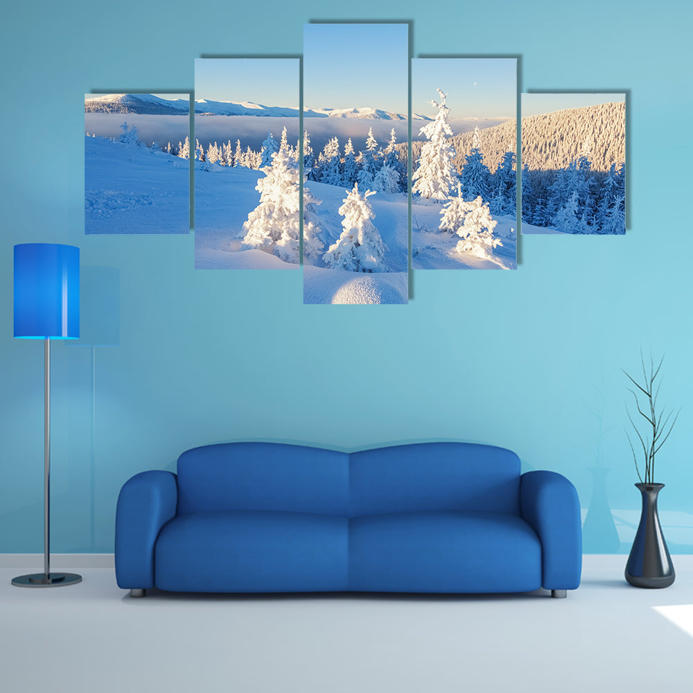 A Beautiful Mountain Landscape In The Winter Day Multi Panel Canvas Wall Art
