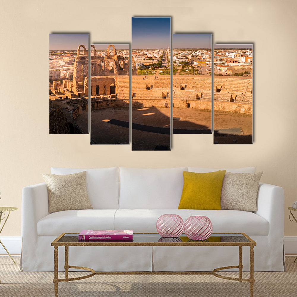 Ruins of the largest Colosseum in North Africa Multi panel canvas wall art