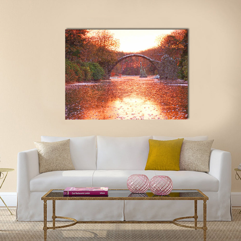 Watercolor paint effect in Rakotz bridge in Kromlau (Devil's bridge) multi panel canvas wall art
