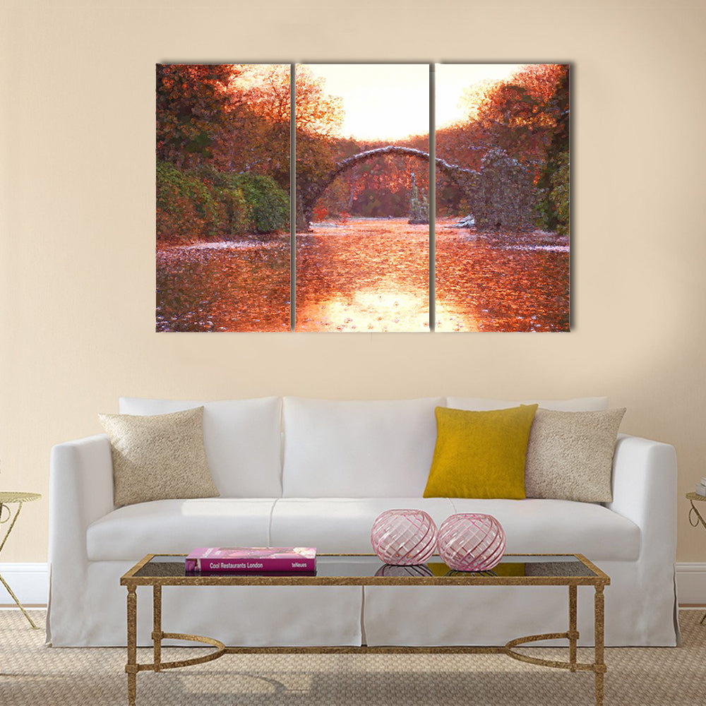 Watercolor paint effect in Rakotz bridge in Kromlau (Devil's bridge) multi panel canvas wall art