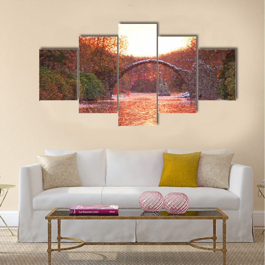Watercolor paint effect in Rakotz bridge in Kromlau (Devil's bridge) multi panel canvas wall art