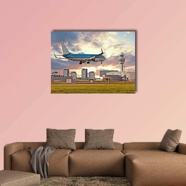 Airplane landing on Schiphol airport in Amsterdam in the wall art