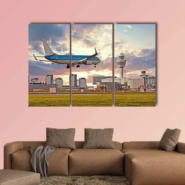 Airplane landing on Schiphol airport in Amsterdam in the wall art