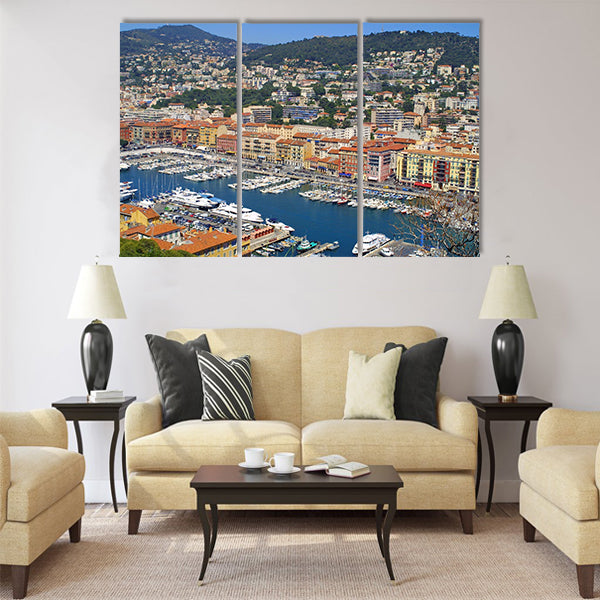 Bird view panorama of Port of City of Nice Multi Panel Canvas Wall Art