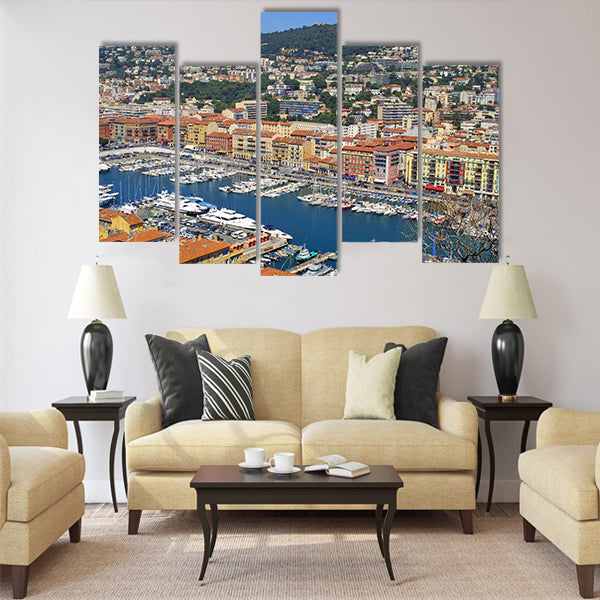 Bird view panorama of Port of City of Nice Multi Panel Canvas Wall Art