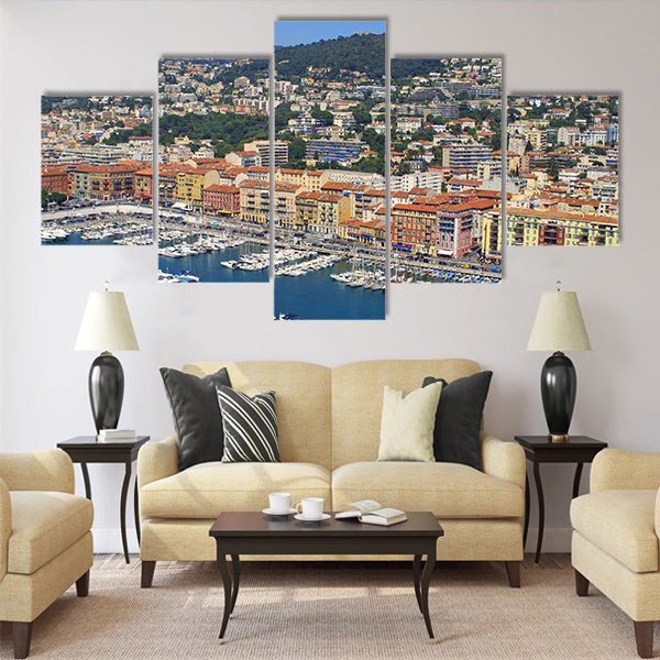 Bird view panorama of Port of City of Nice Multi Panel Canvas Wall Art