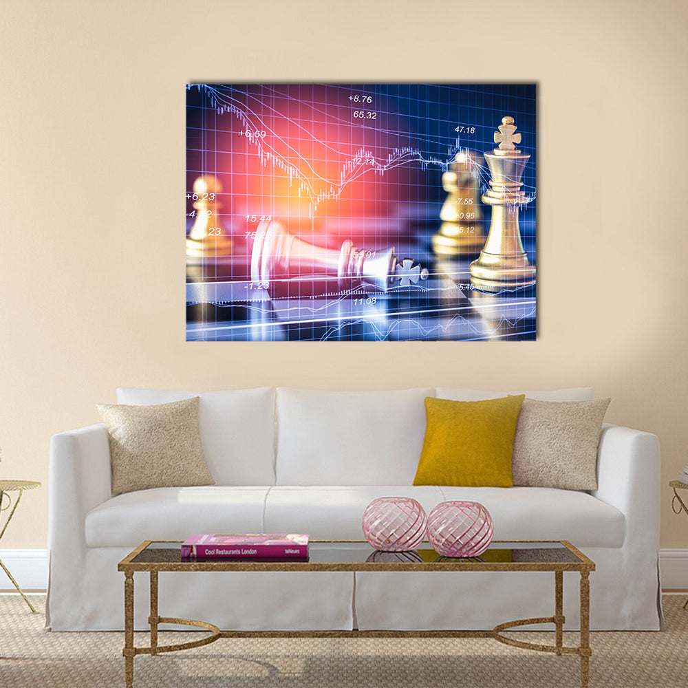 Business game on digital stock market financial and chess background multi panel canvas wall art