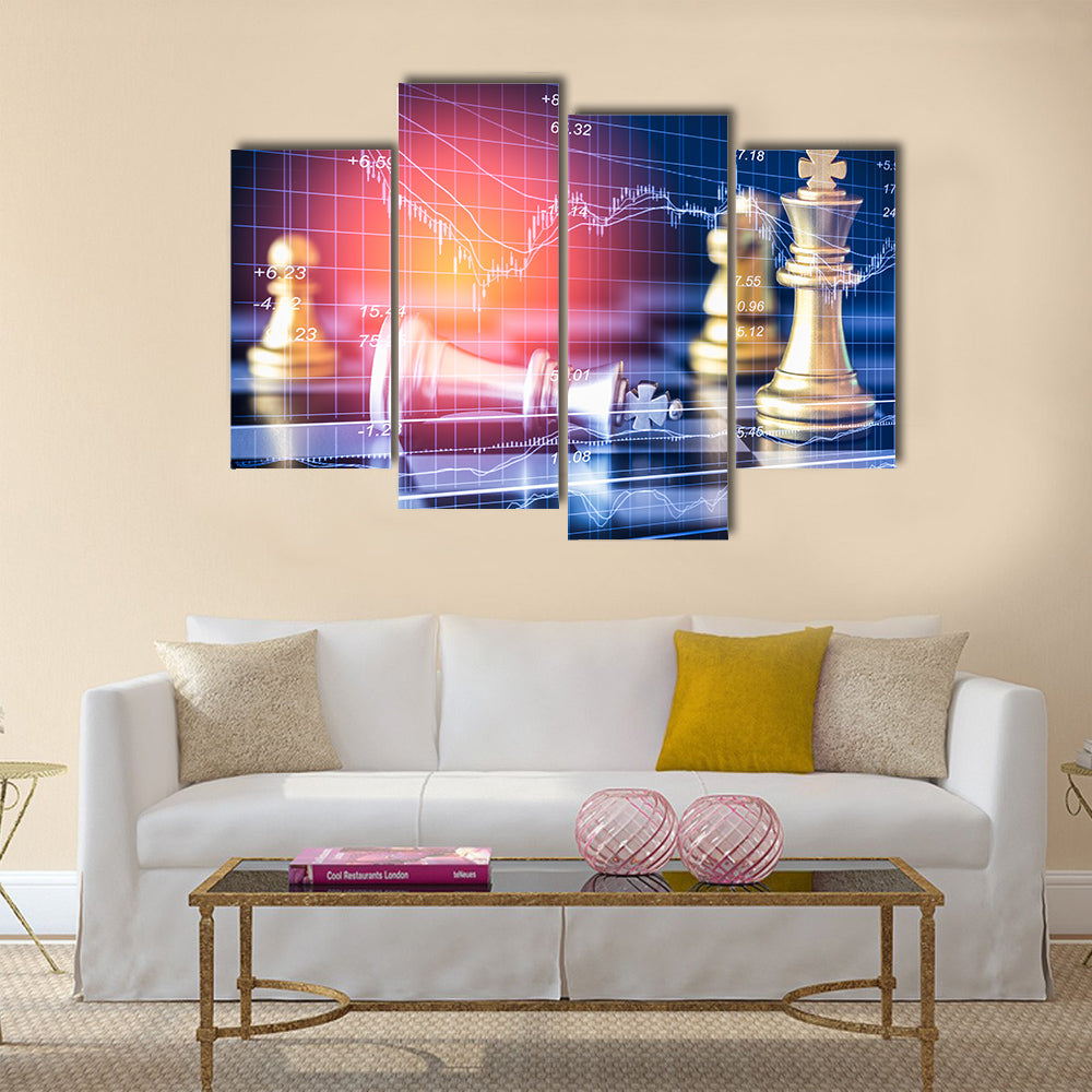 Business game on digital stock market financial and chess background multi panel canvas wall art