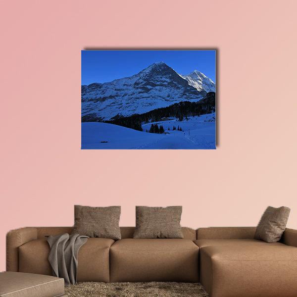 Eiger north face in winter, famous mountains Eiger, Monch and Jungfrau wall art
