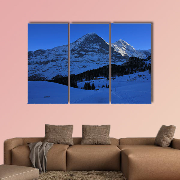 Eiger north face in winter, famous mountains Eiger, Monch and Jungfrau wall art