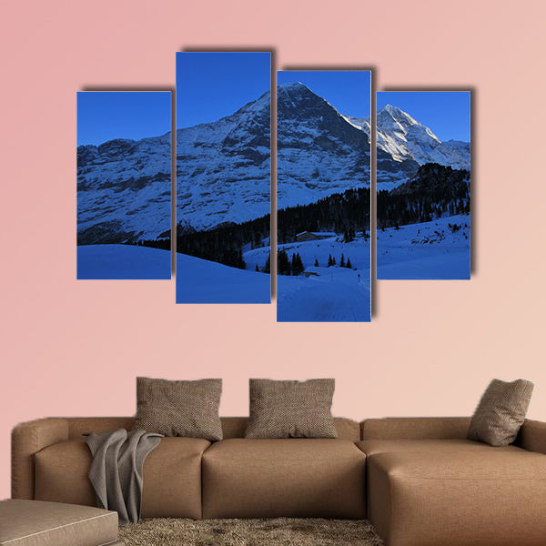 Eiger north face in winter, famous mountains Eiger, Monch and Jungfrau wall art