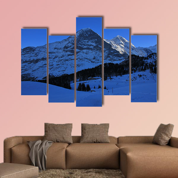 Eiger north face in winter, famous mountains Eiger, Monch and Jungfrau wall art