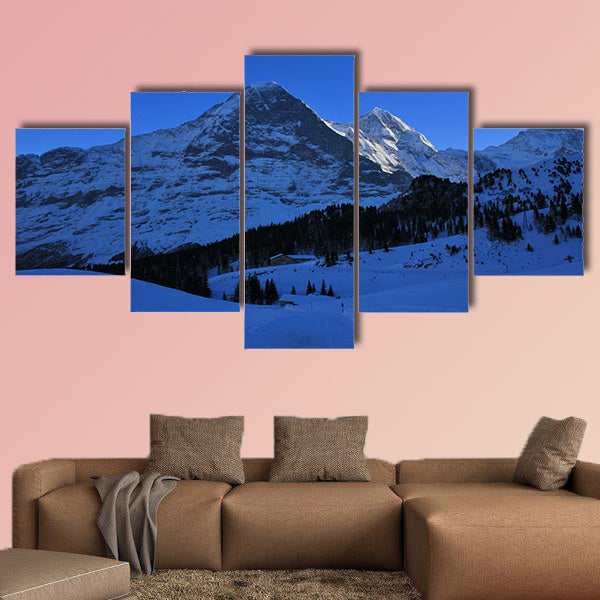 Eiger north face in winter, famous mountains Eiger, Monch and Jungfrau wall art