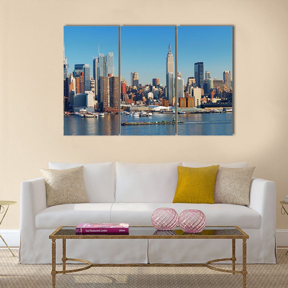 Urban city skyline, Manhattan with Empire State Building multi panel canvas wall art