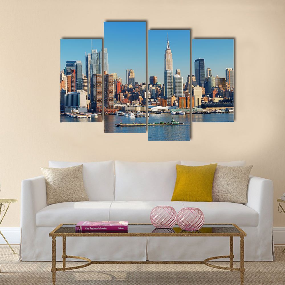 Urban city skyline, Manhattan with Empire State Building multi panel canvas wall art