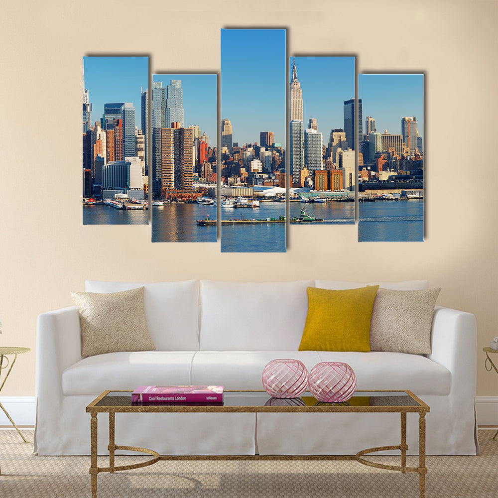 Urban city skyline, Manhattan with Empire State Building multi panel canvas wall art