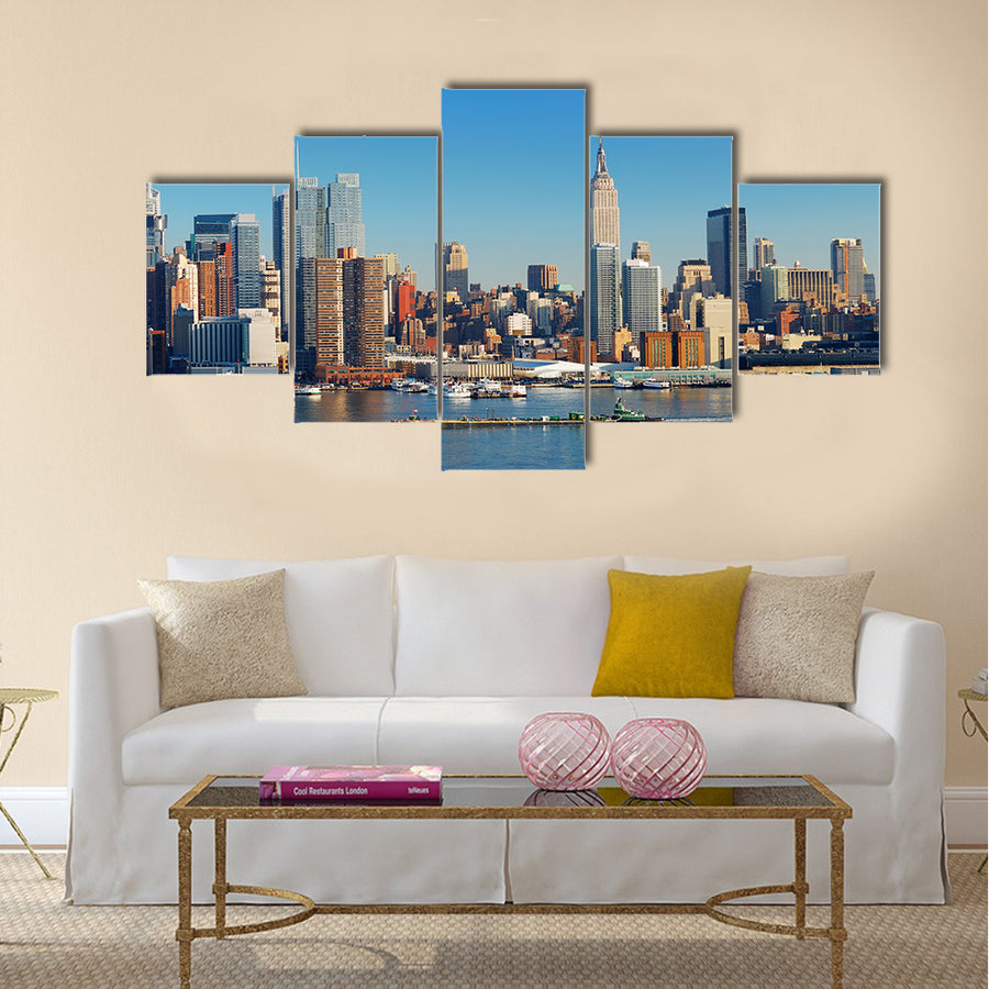 Urban city skyline, Manhattan with Empire State Building multi panel canvas wall art