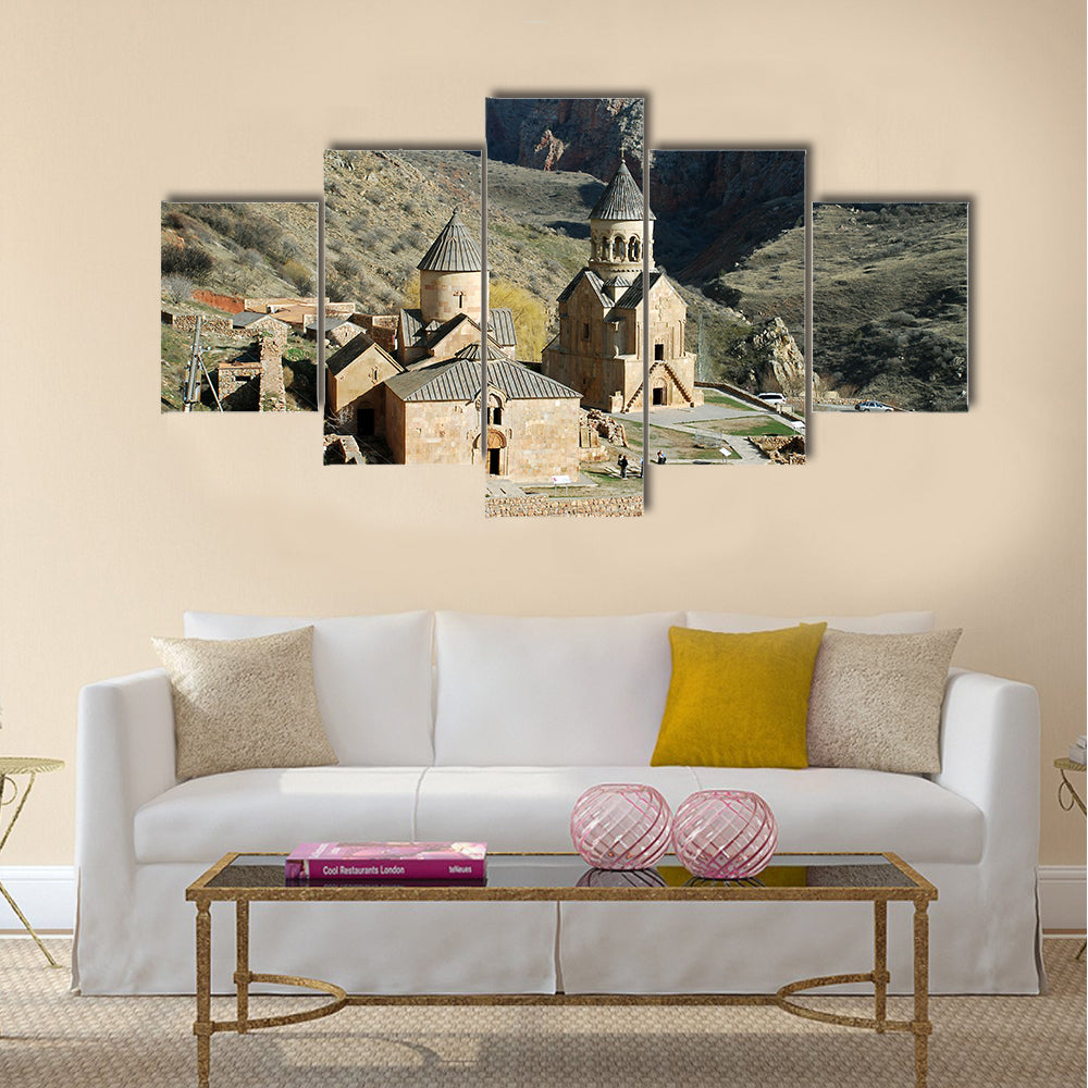 aerial view of old medieval monastery complex Multi Panel Canvas Wall Art