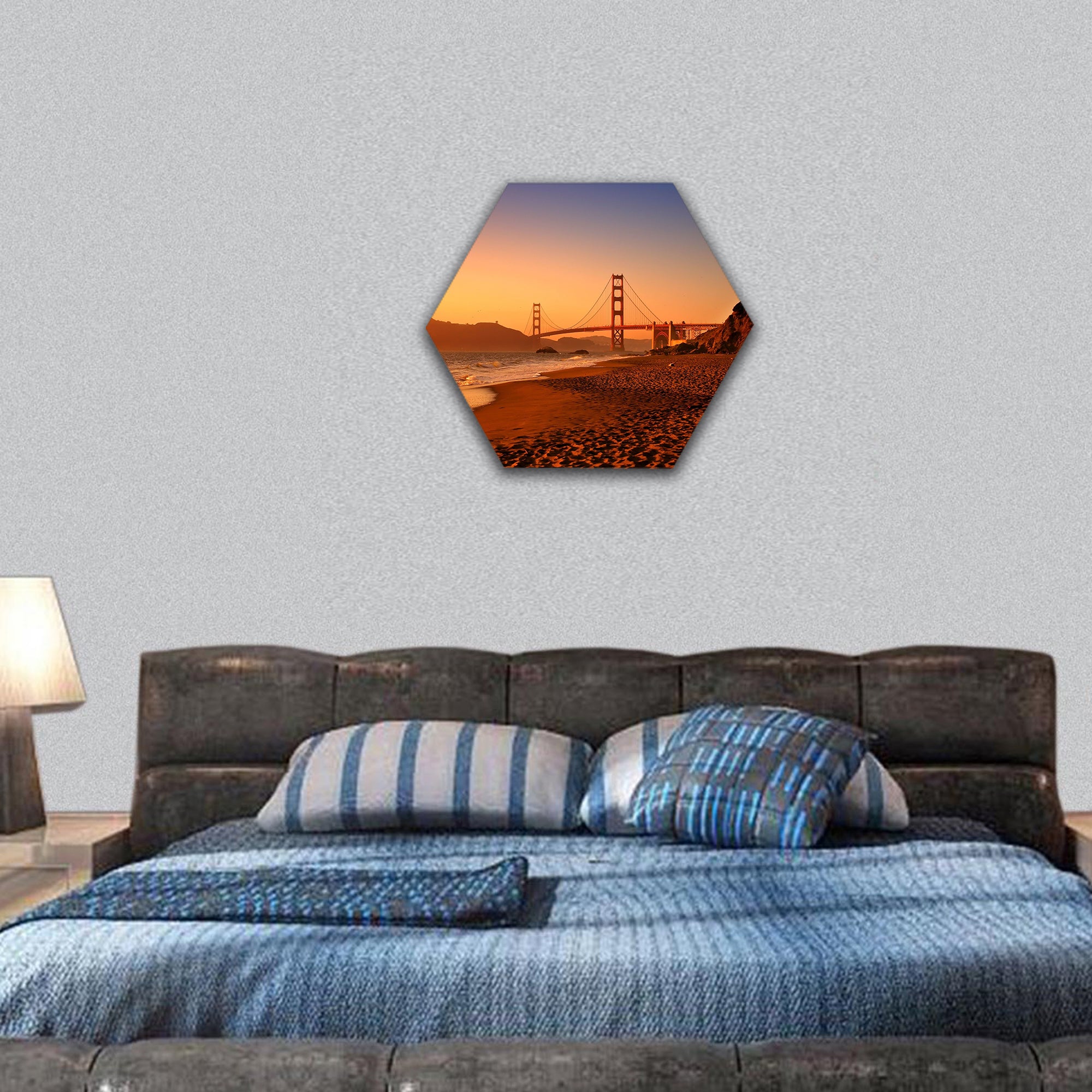 Baker Beach is national public beach on Pacific Ocean coast hexagonal canvas wall art