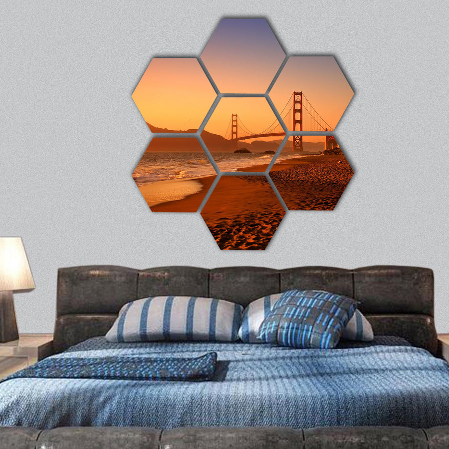 Baker Beach is national public beach on Pacific Ocean coast hexagonal canvas wall art
