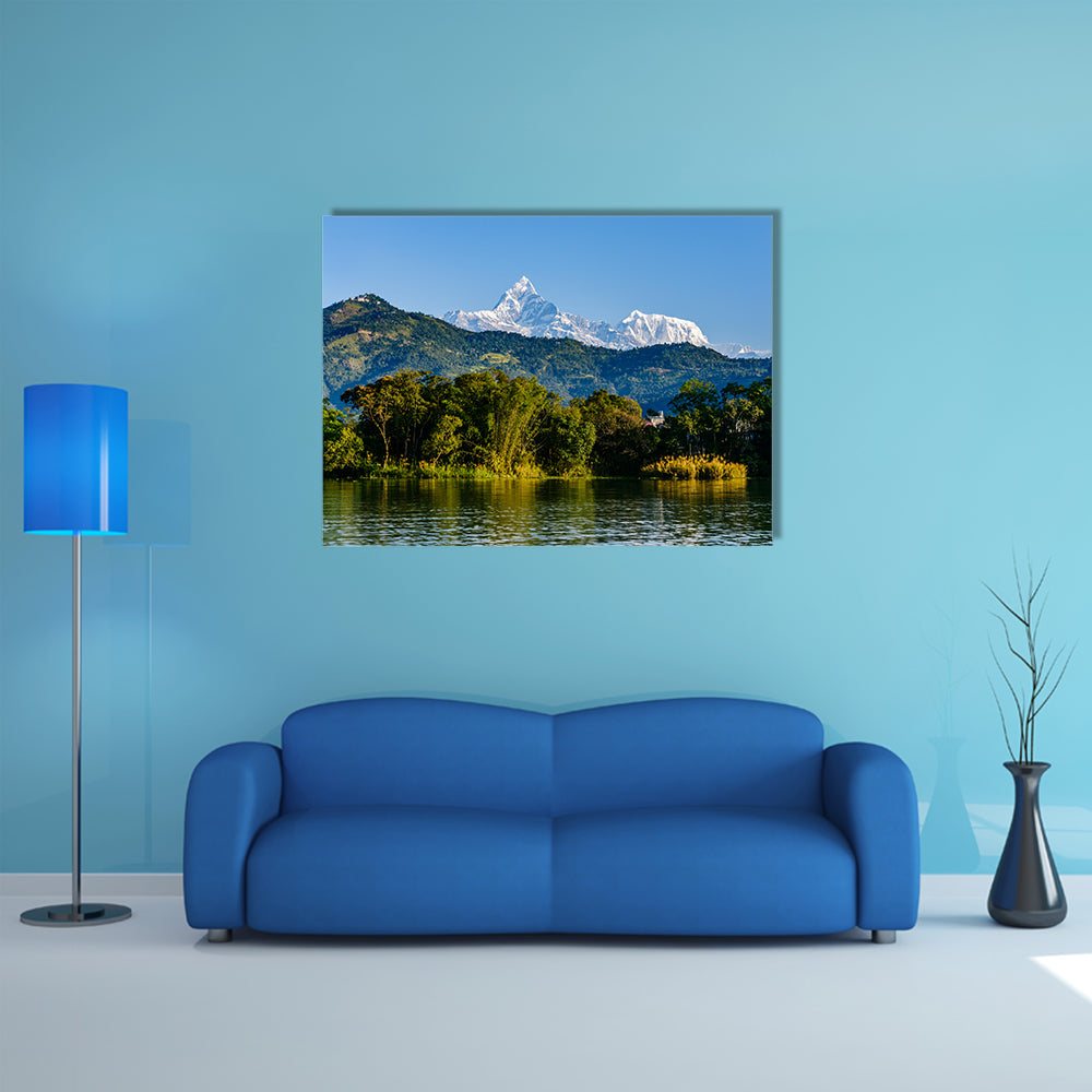 The Machapuchare seen from Phewa Lake in Pokhara, Nepal multi panel canvas wall art