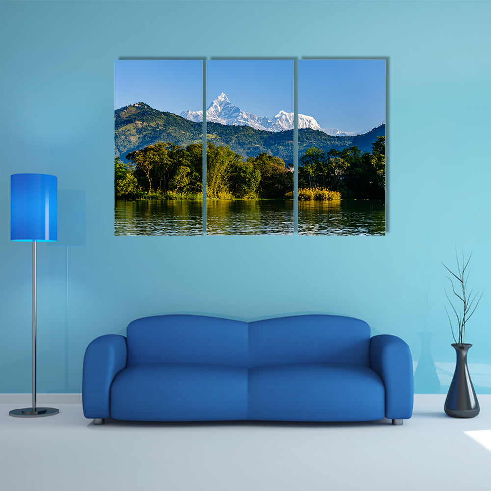 The Machapuchare seen from Phewa Lake in Pokhara, Nepal multi panel canvas wall art