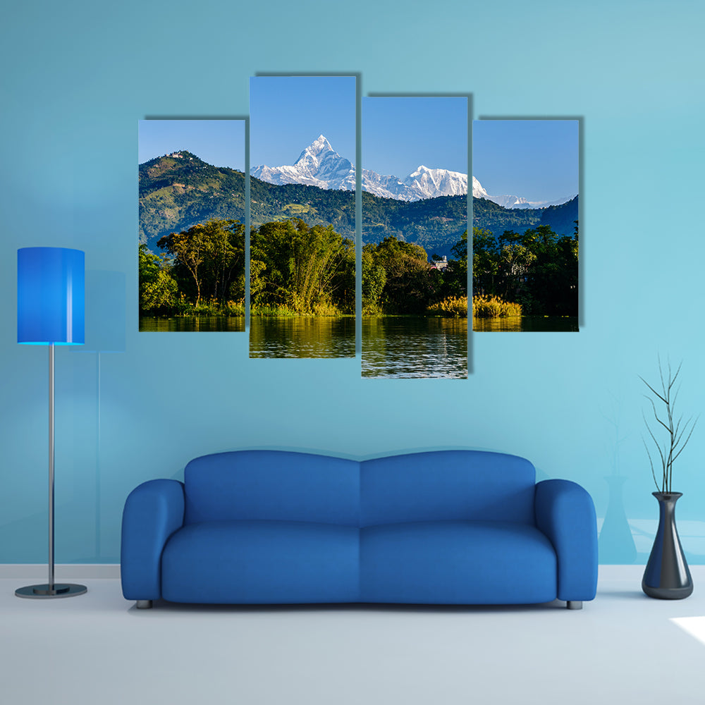 The Machapuchare seen from Phewa Lake in Pokhara, Nepal multi panel canvas wall art