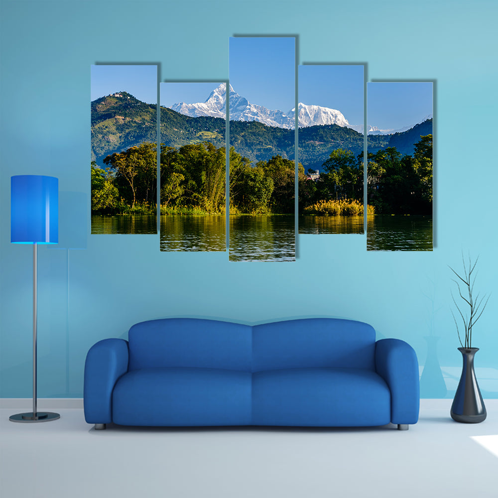 The Machapuchare seen from Phewa Lake in Pokhara, Nepal multi panel canvas wall art