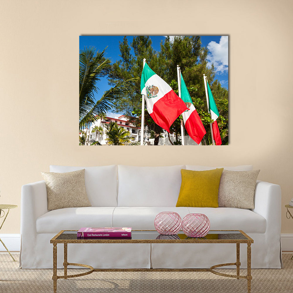 Mexican flags at the street Multi panel canvas wall art