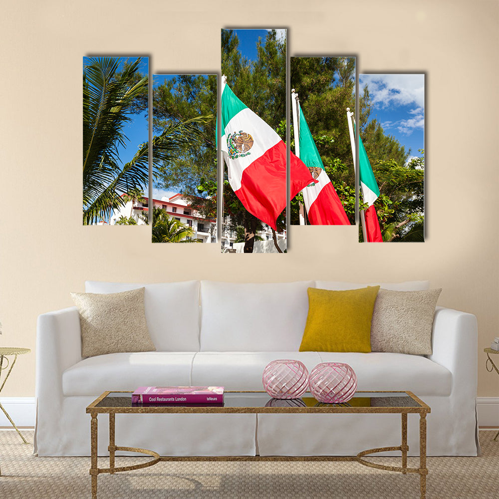 Mexican flags at the street Multi panel canvas wall art