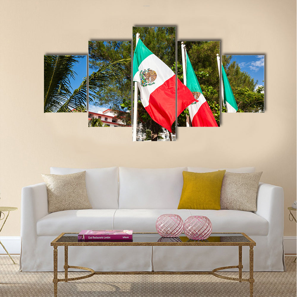 Mexican flags at the street Multi panel canvas wall art