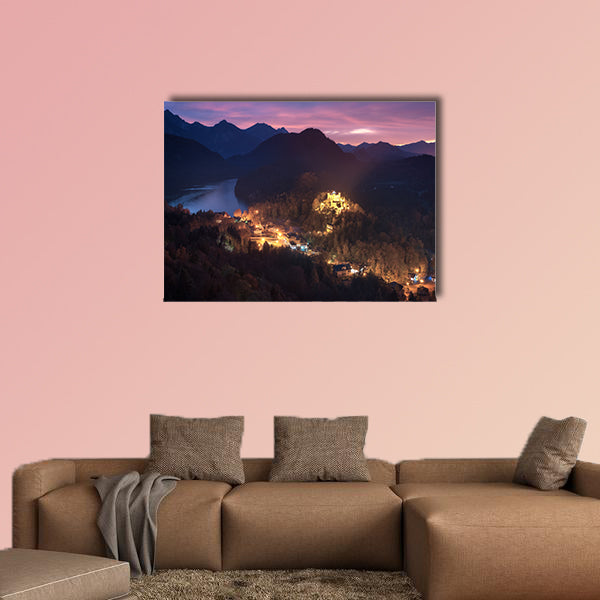 View of Hohenschwangau Castle and Lake Alpsee multi panel canvas wall art
