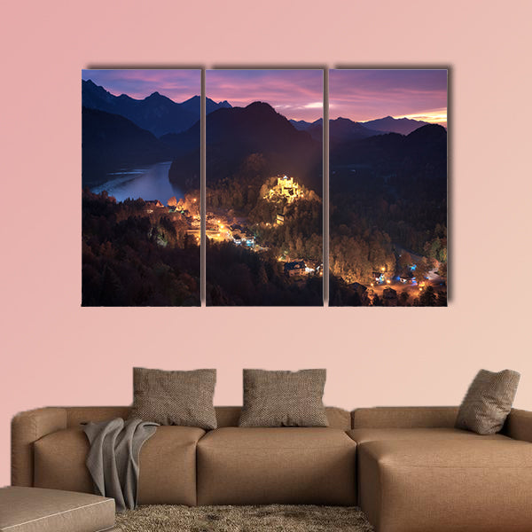 View of Hohenschwangau Castle and Lake Alpsee multi panel canvas wall art