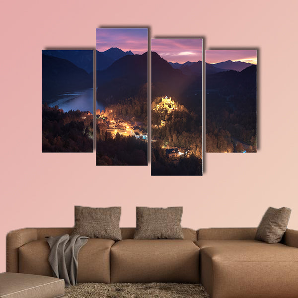 View of Hohenschwangau Castle and Lake Alpsee multi panel canvas wall art