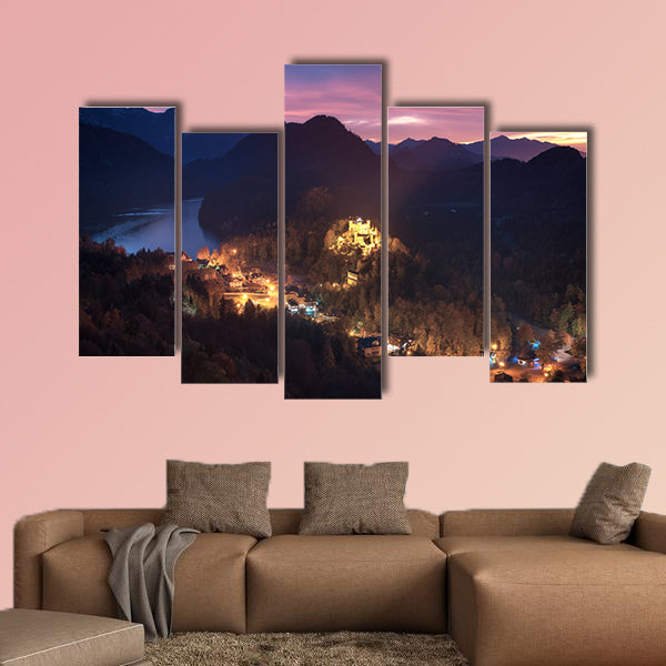 View of Hohenschwangau Castle and Lake Alpsee multi panel canvas wall art