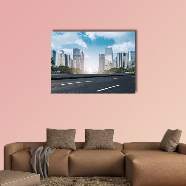 Road surface and Guangzhou skyline multi panel canvas wall art