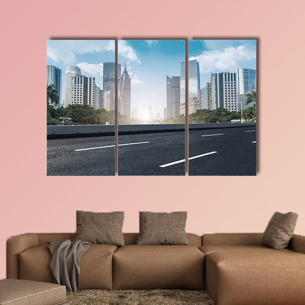 Road surface and Guangzhou skyline multi panel canvas wall art